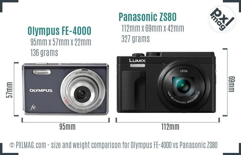 Olympus FE-4000 vs Panasonic ZS80 size comparison