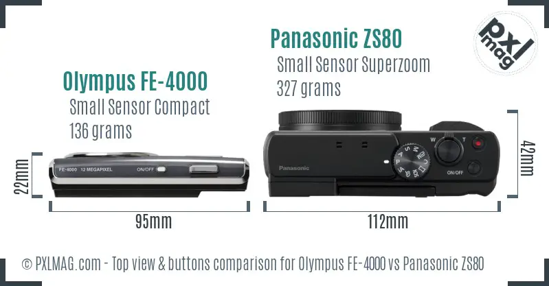 Olympus FE-4000 vs Panasonic ZS80 top view buttons comparison