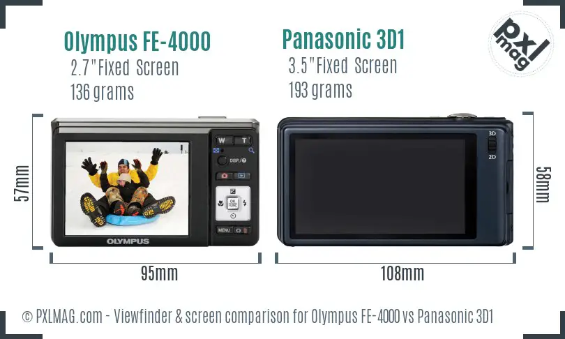 Olympus FE-4000 vs Panasonic 3D1 Screen and Viewfinder comparison