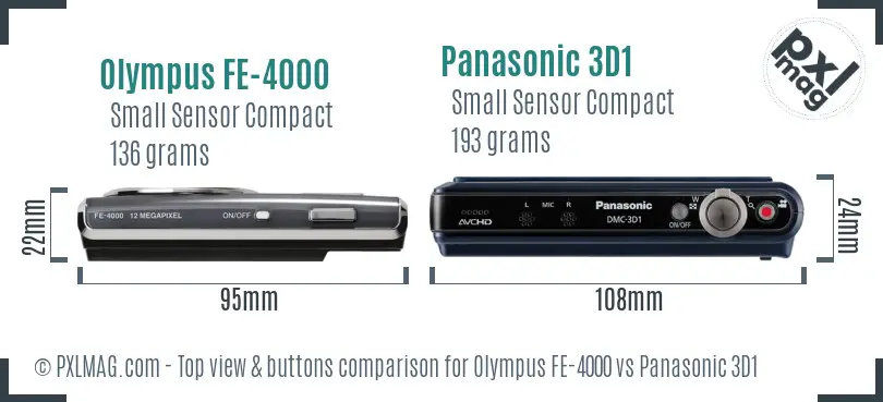 Olympus FE-4000 vs Panasonic 3D1 top view buttons comparison