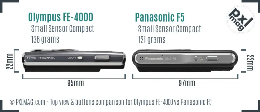 Olympus FE-4000 vs Panasonic F5 top view buttons comparison