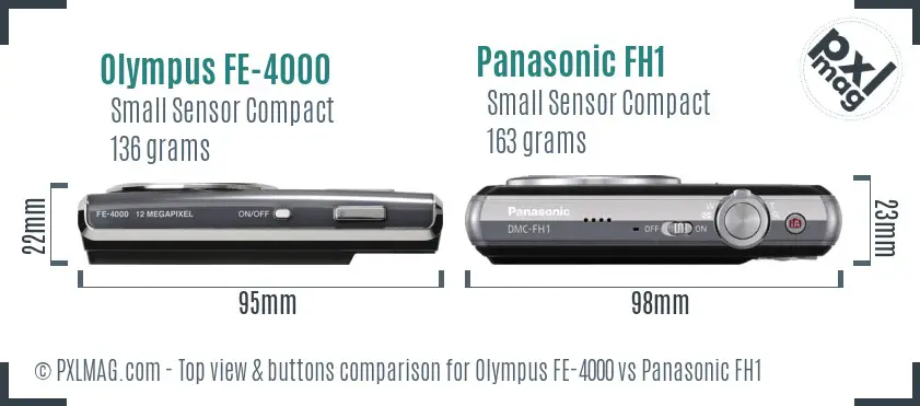 Olympus FE-4000 vs Panasonic FH1 top view buttons comparison