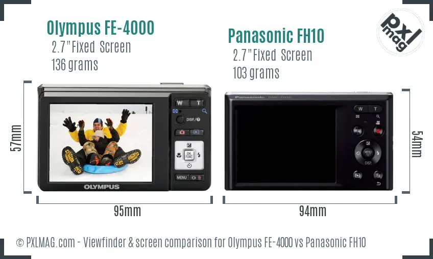 Olympus FE-4000 vs Panasonic FH10 Screen and Viewfinder comparison