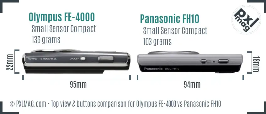 Olympus FE-4000 vs Panasonic FH10 top view buttons comparison