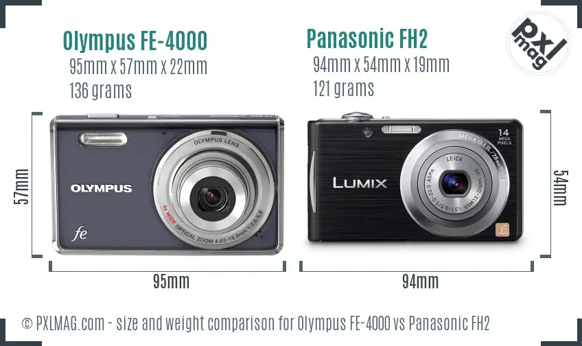 Olympus FE-4000 vs Panasonic FH2 size comparison