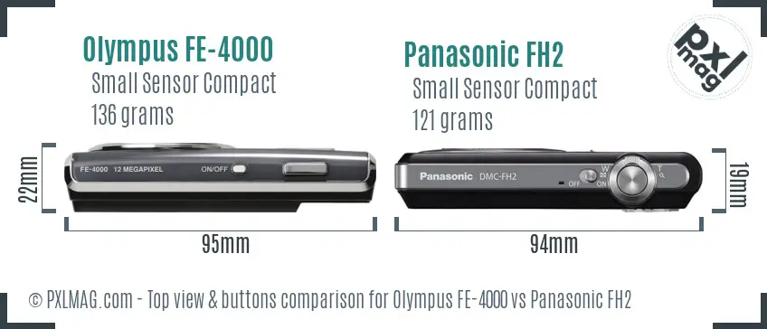 Olympus FE-4000 vs Panasonic FH2 top view buttons comparison