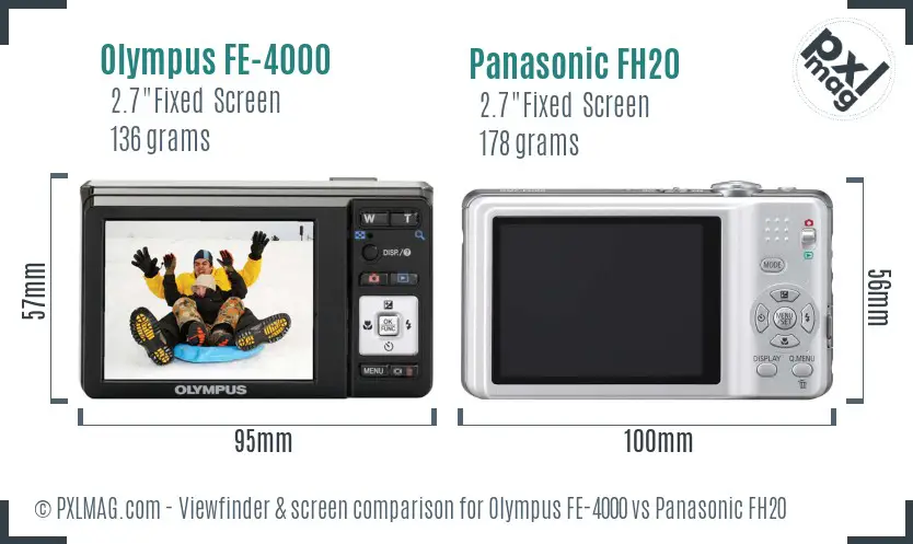 Olympus FE-4000 vs Panasonic FH20 Screen and Viewfinder comparison