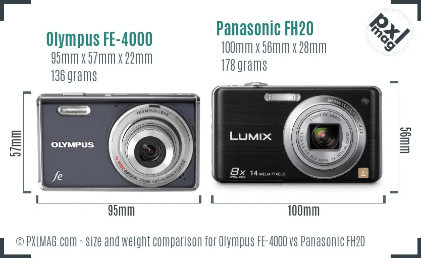 Olympus FE-4000 vs Panasonic FH20 size comparison