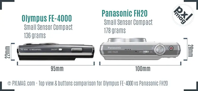 Olympus FE-4000 vs Panasonic FH20 top view buttons comparison