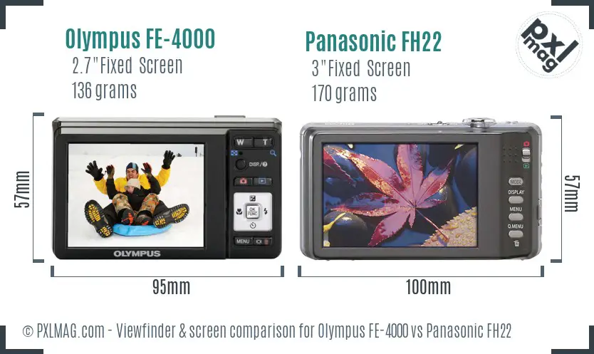 Olympus FE-4000 vs Panasonic FH22 Screen and Viewfinder comparison