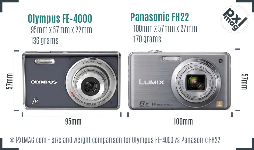 Olympus FE-4000 vs Panasonic FH22 size comparison