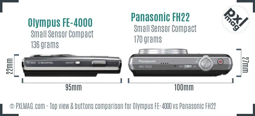 Olympus FE-4000 vs Panasonic FH22 top view buttons comparison