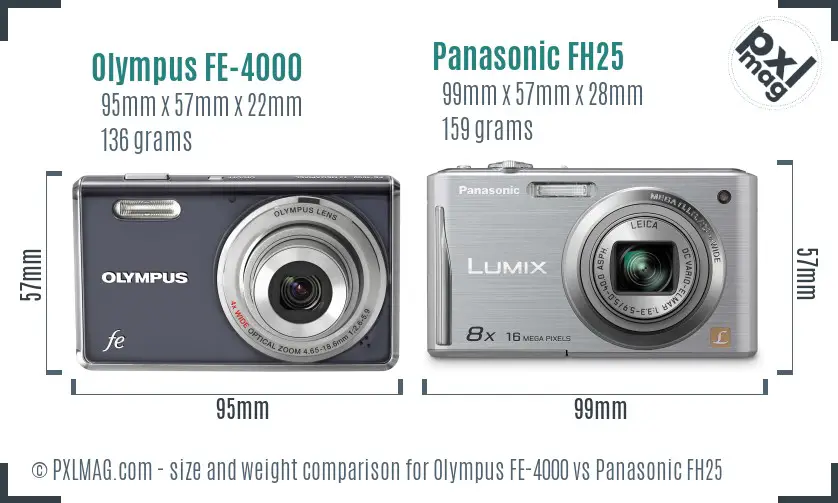 Olympus FE-4000 vs Panasonic FH25 size comparison