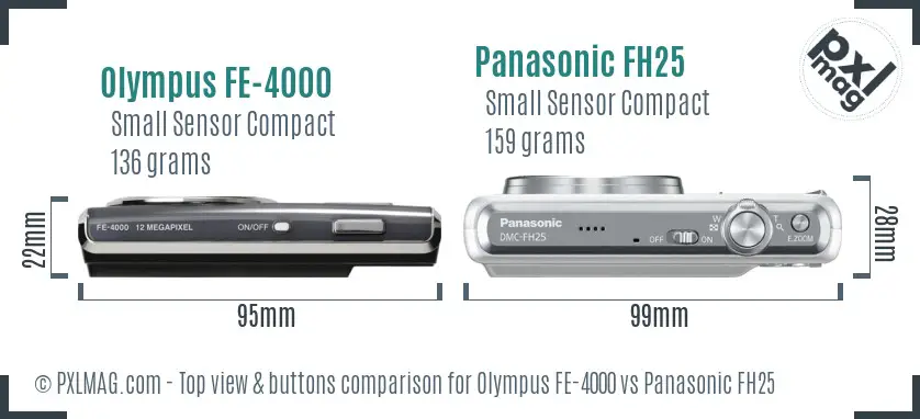 Olympus FE-4000 vs Panasonic FH25 top view buttons comparison