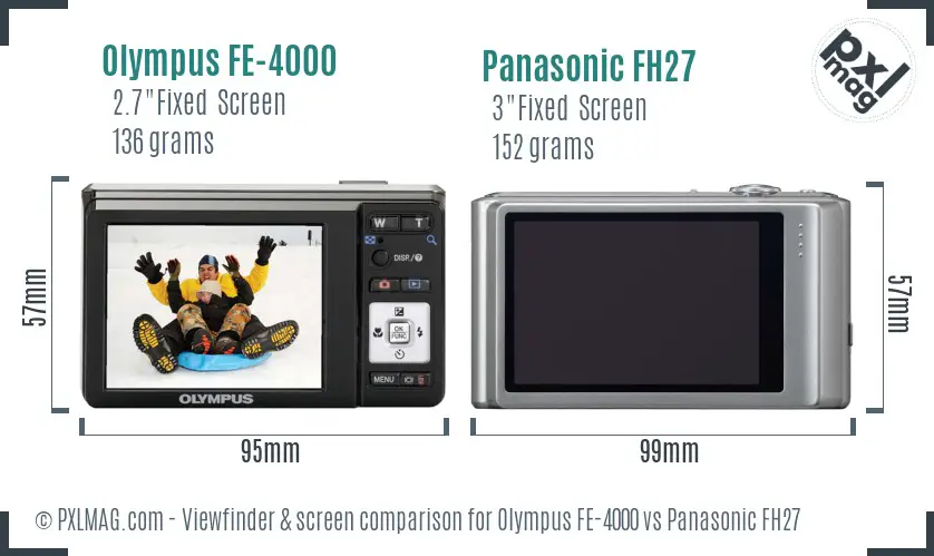 Olympus FE-4000 vs Panasonic FH27 Screen and Viewfinder comparison