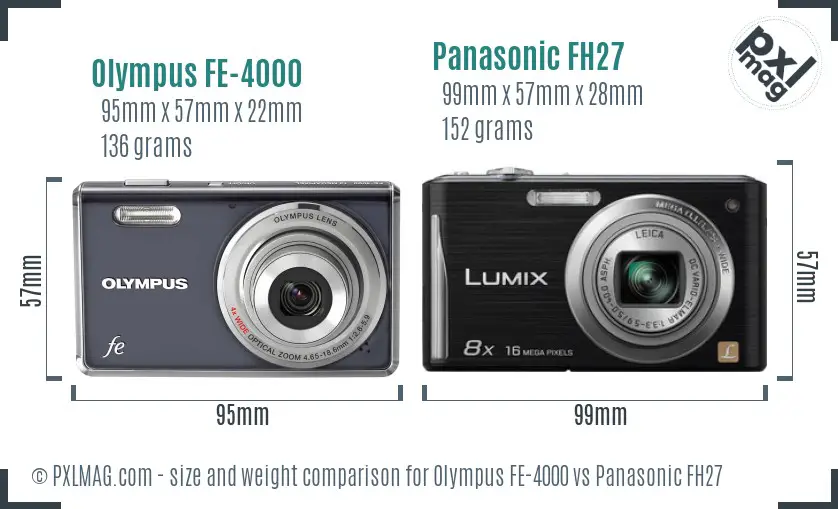 Olympus FE-4000 vs Panasonic FH27 size comparison