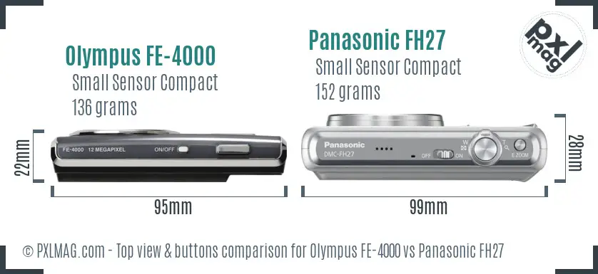 Olympus FE-4000 vs Panasonic FH27 top view buttons comparison