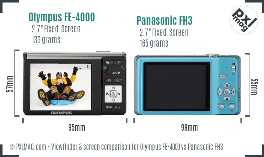 Olympus FE-4000 vs Panasonic FH3 Screen and Viewfinder comparison