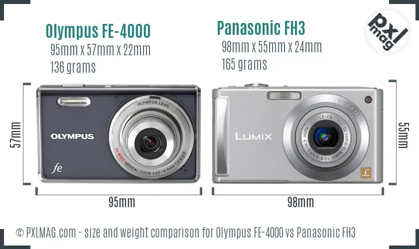 Olympus FE-4000 vs Panasonic FH3 size comparison