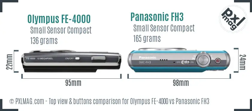 Olympus FE-4000 vs Panasonic FH3 top view buttons comparison