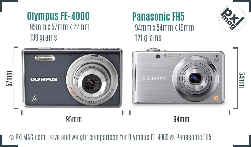 Olympus FE-4000 vs Panasonic FH5 size comparison
