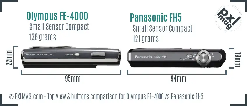 Olympus FE-4000 vs Panasonic FH5 top view buttons comparison