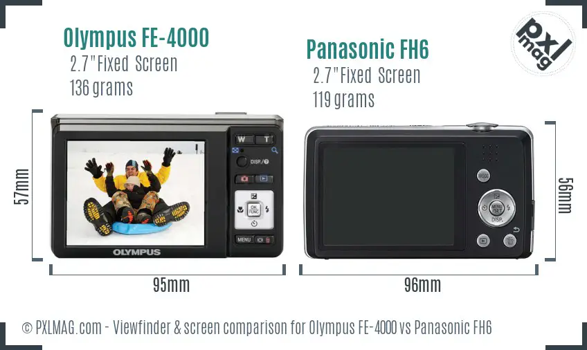 Olympus FE-4000 vs Panasonic FH6 Screen and Viewfinder comparison