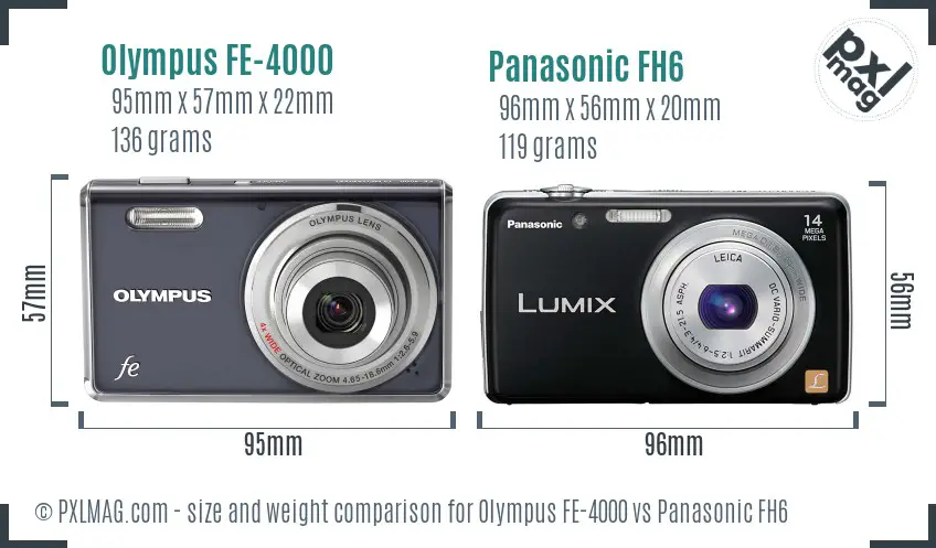 Olympus FE-4000 vs Panasonic FH6 size comparison
