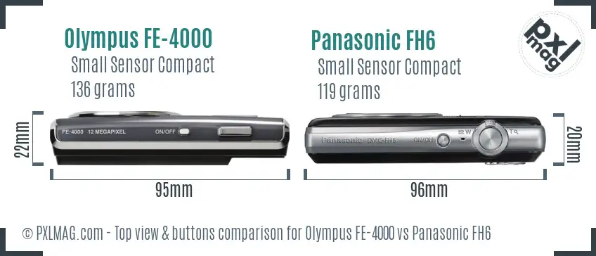 Olympus FE-4000 vs Panasonic FH6 top view buttons comparison