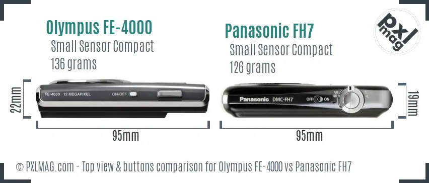 Olympus FE-4000 vs Panasonic FH7 top view buttons comparison