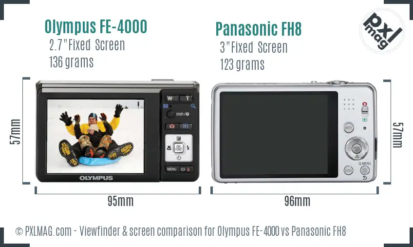 Olympus FE-4000 vs Panasonic FH8 Screen and Viewfinder comparison