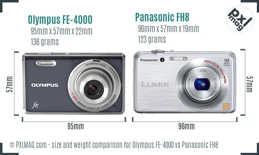 Olympus FE-4000 vs Panasonic FH8 size comparison