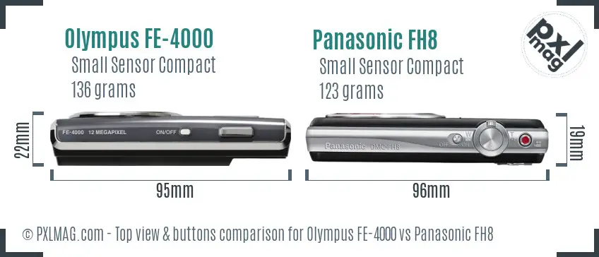 Olympus FE-4000 vs Panasonic FH8 top view buttons comparison