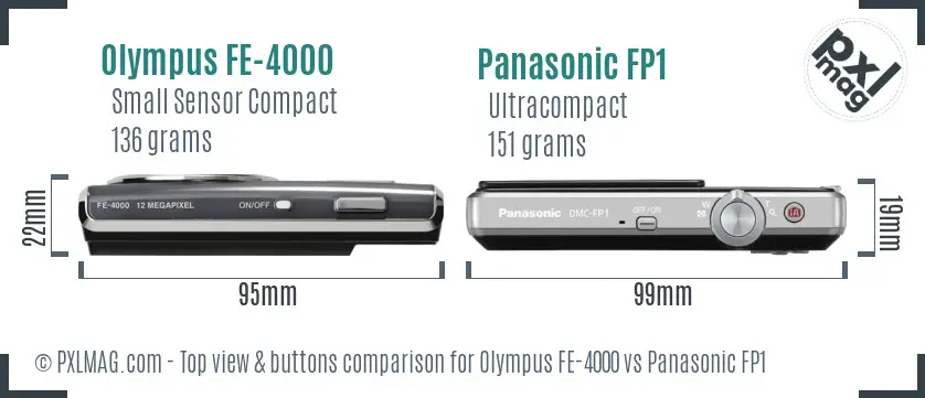 Olympus FE-4000 vs Panasonic FP1 top view buttons comparison