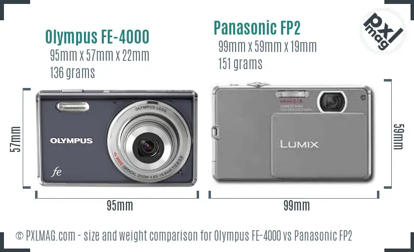 Olympus FE-4000 vs Panasonic FP2 size comparison