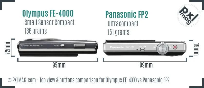 Olympus FE-4000 vs Panasonic FP2 top view buttons comparison