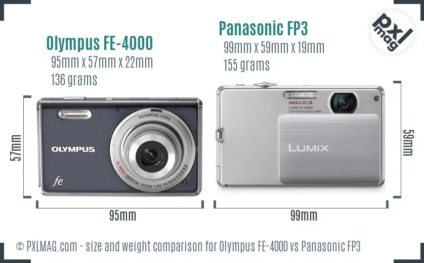 Olympus FE-4000 vs Panasonic FP3 size comparison