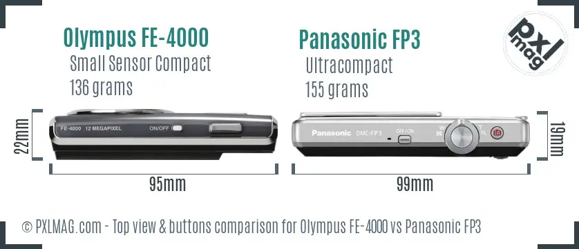 Olympus FE-4000 vs Panasonic FP3 top view buttons comparison