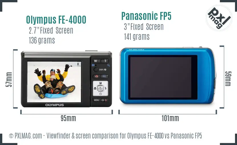 Olympus FE-4000 vs Panasonic FP5 Screen and Viewfinder comparison