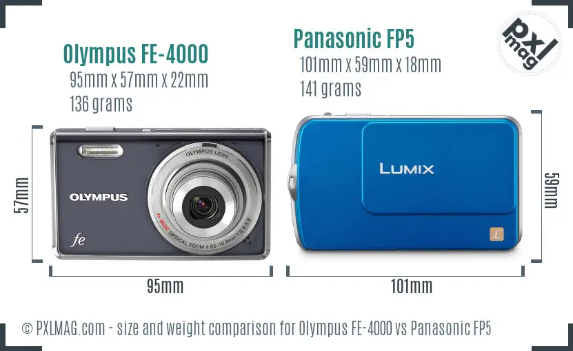 Olympus FE-4000 vs Panasonic FP5 size comparison