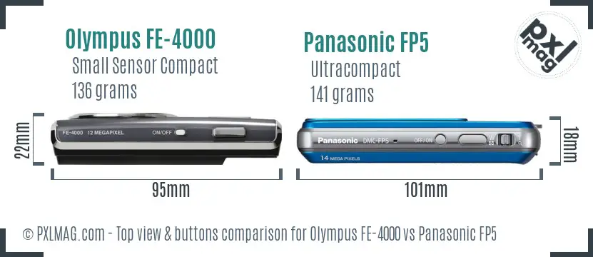Olympus FE-4000 vs Panasonic FP5 top view buttons comparison