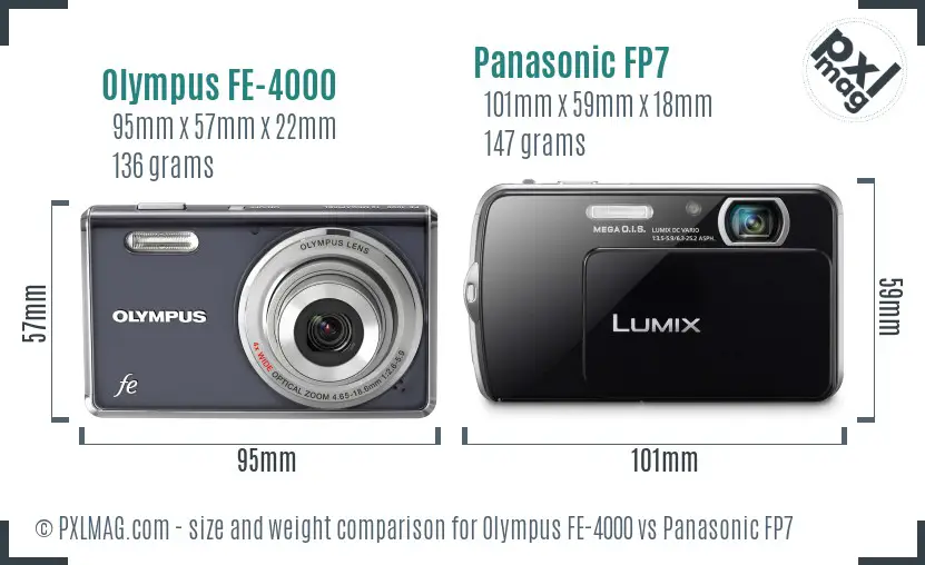 Olympus FE-4000 vs Panasonic FP7 size comparison