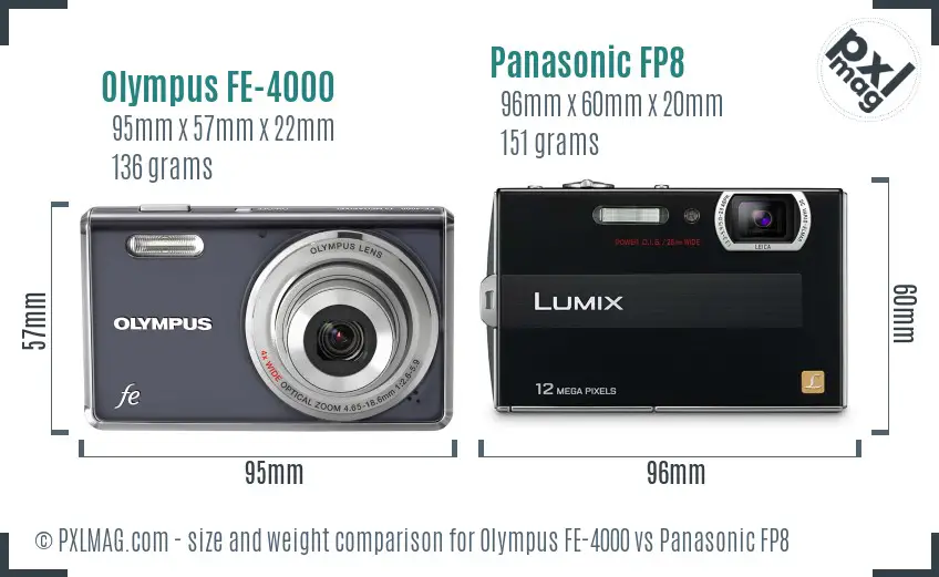 Olympus FE-4000 vs Panasonic FP8 size comparison
