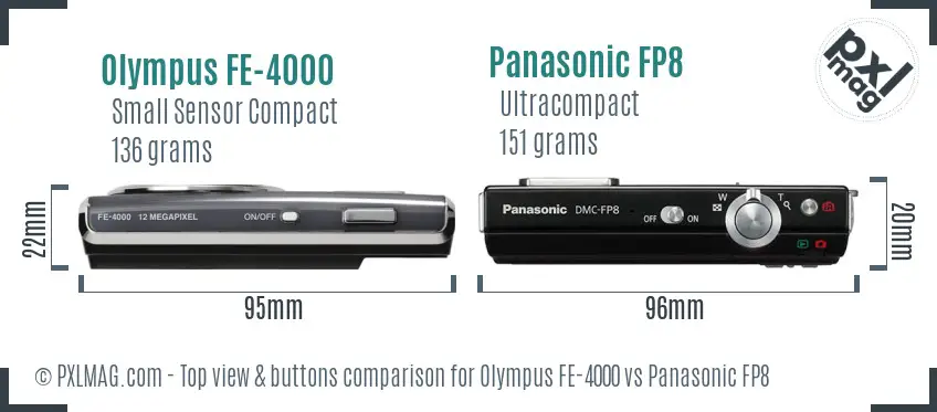 Olympus FE-4000 vs Panasonic FP8 top view buttons comparison