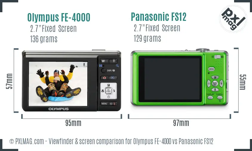 Olympus FE-4000 vs Panasonic FS12 Screen and Viewfinder comparison