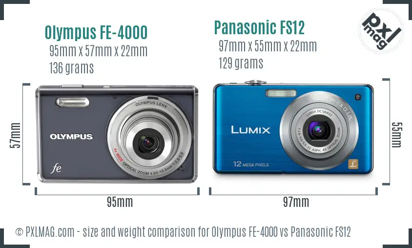 Olympus FE-4000 vs Panasonic FS12 size comparison