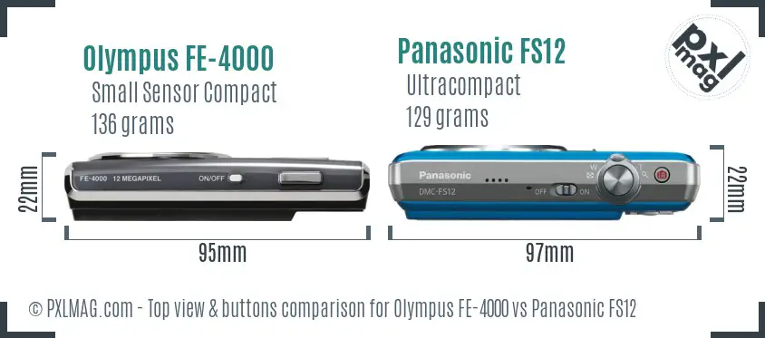 Olympus FE-4000 vs Panasonic FS12 top view buttons comparison