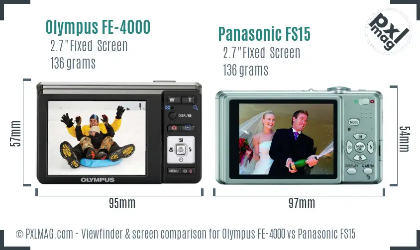 Olympus FE-4000 vs Panasonic FS15 Screen and Viewfinder comparison