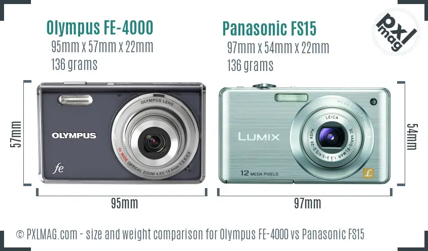 Olympus FE-4000 vs Panasonic FS15 size comparison