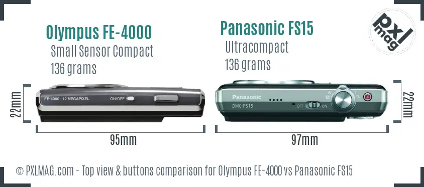 Olympus FE-4000 vs Panasonic FS15 top view buttons comparison